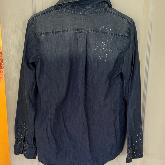 Banana Republic Denim paint splatter button up long sleeve shirt 100% cotton S - Picture 7 of 9
